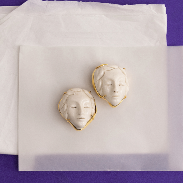 Large Clip-On Face Earrings – White