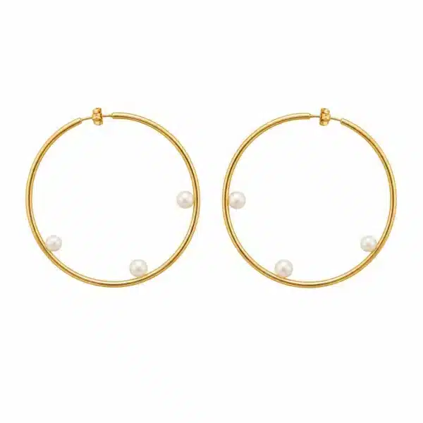 3 Pearl Hoop Earrings